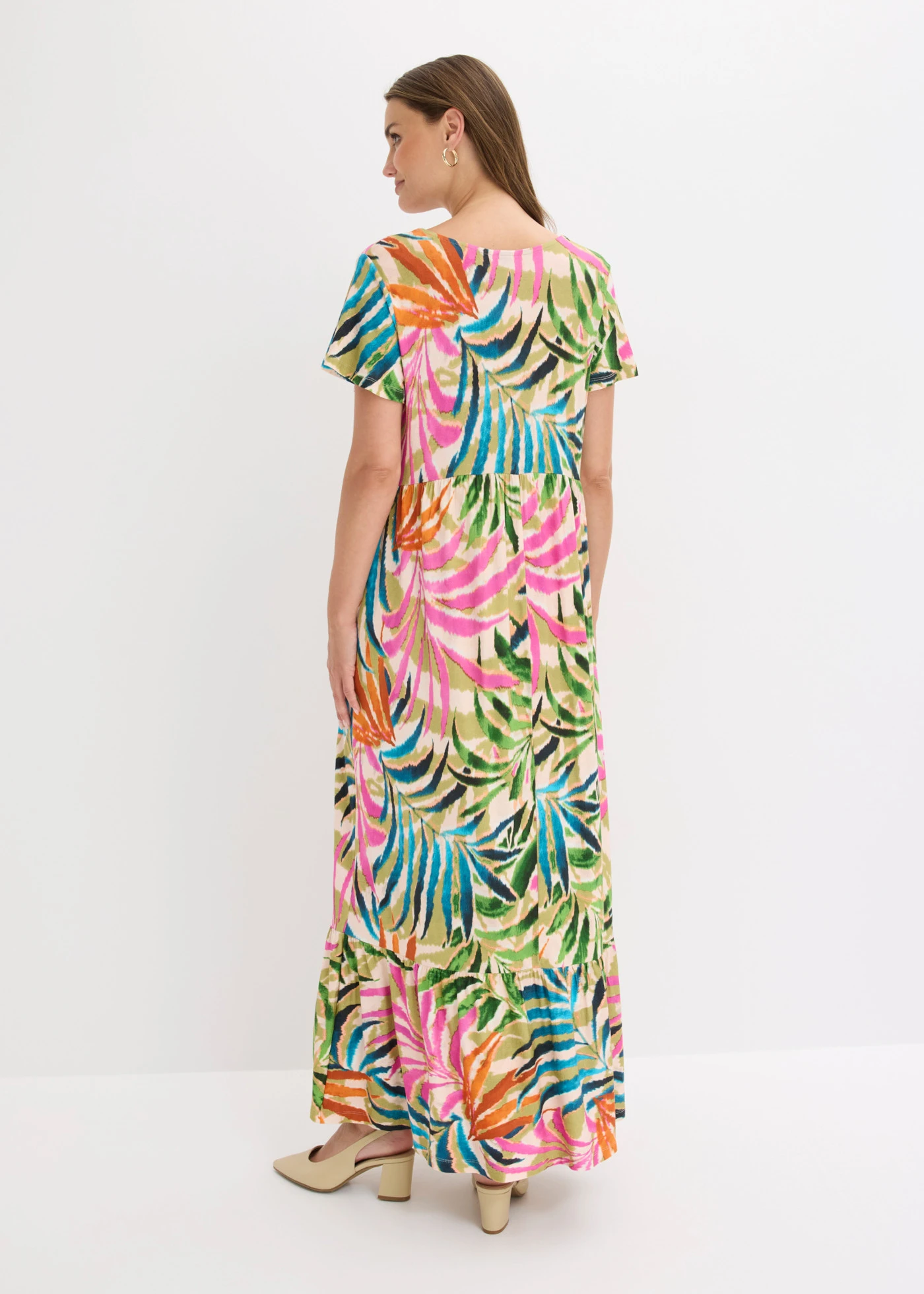 Jersey jurk in een zachte viscosemix • wolwit-groen-pink gebloemd • bonprix online shop