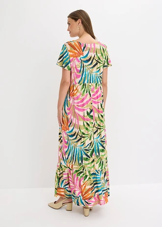 Robe douce en jersey • écru-vert-rose vif floral • Boutique bonprix