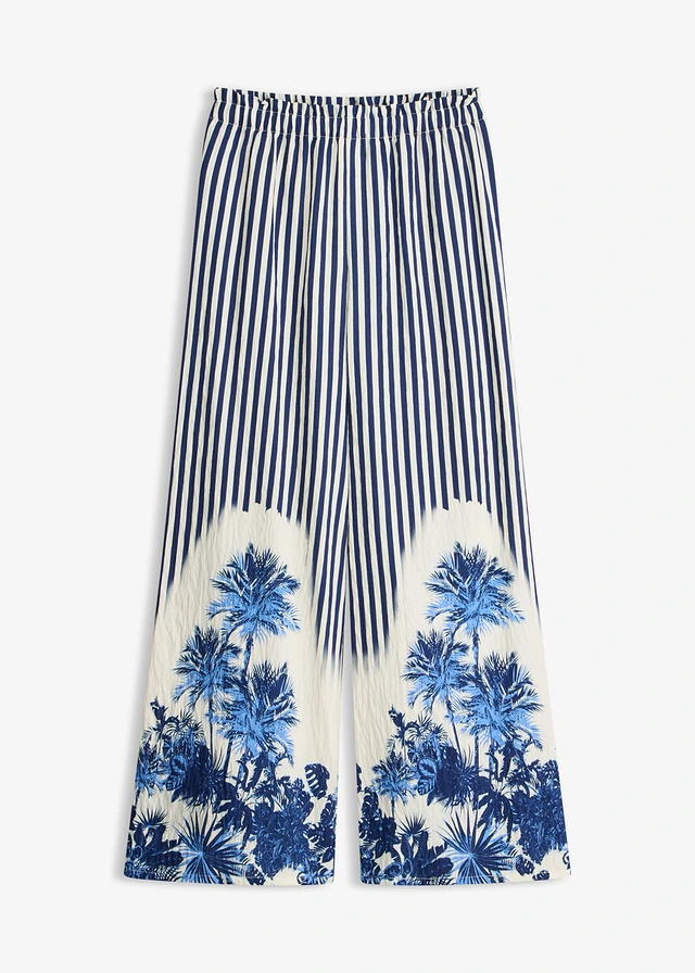 Pantalon palazzo fluide • bleu/écru rayé • Boutique bonprix