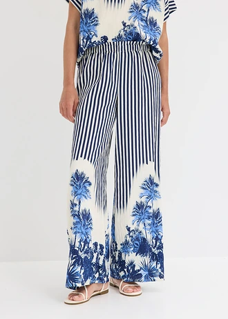 Pantalon palazzo fluide • bleu/écru rayé • Boutique bonprix