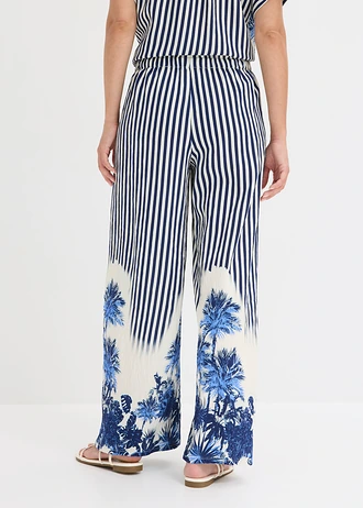 Palazzo broek van een soepele viscosemix, Kleur: blauw-wolwit gestreept
