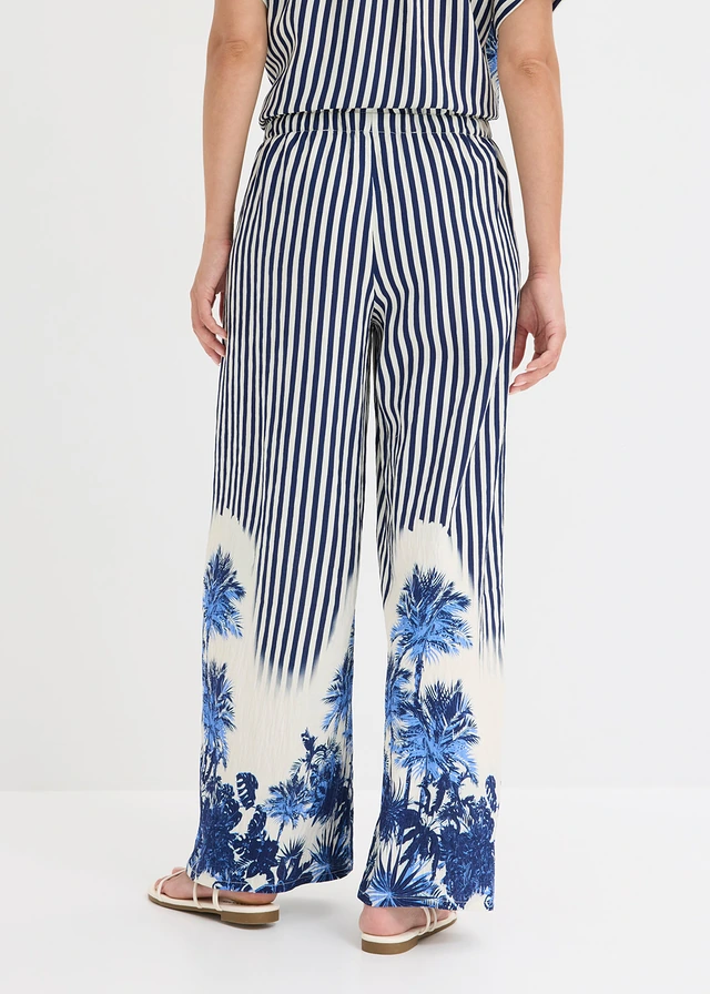 Palazzo broek van een soepele viscosemix, Kleur: blauw-wolwit gestreept