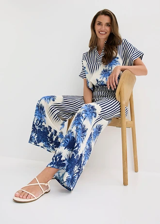 Pantalon palazzo fluide • bleu/écru rayé • Boutique bonprix