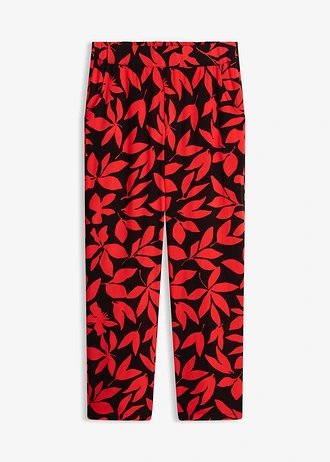 Pantaloni palazzo din viscoză fluidă • negru/roșu-căpșună floral • magazin bonprix