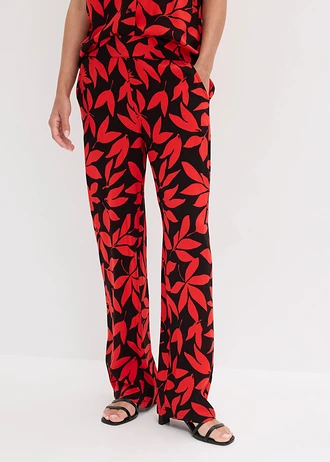 Pantaloni palazzo din viscoză fluidă • negru/roșu-căpșună floral • magazin bonprix