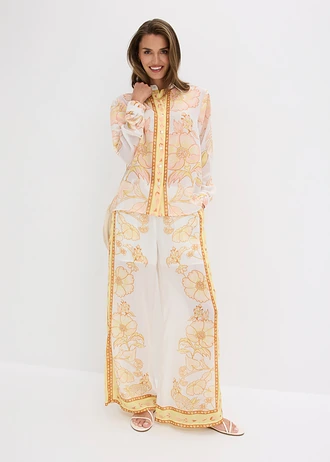Blouse, Kleur: wit-lichtgeel gebloemd