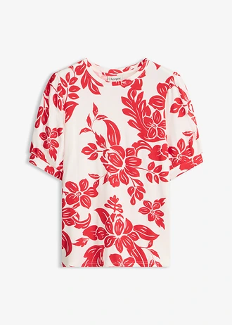 T-shirt doux en viscose extensible, Couleur: blanc/rouge floral