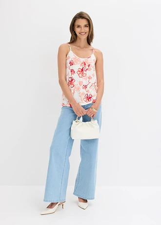 Top à fines bretelles en viscose extensible douce • crème-rouge floral • Boutique bonprix