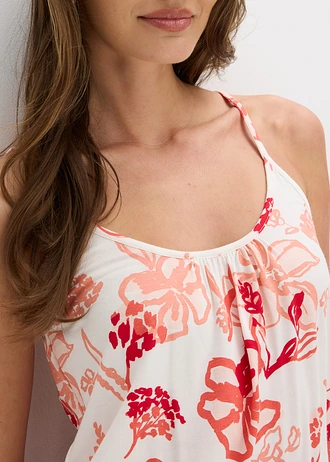Top à fines bretelles en viscose extensible douce • crème-rouge floral • Boutique bonprix
