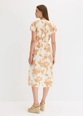Midi jurk in een soepele viscosemix • crème-lichtbruin gebloemd • bonprix online shop