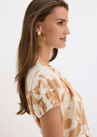 Midi jurk in een soepele viscosemix • crème-lichtbruin gebloemd • bonprix online shop