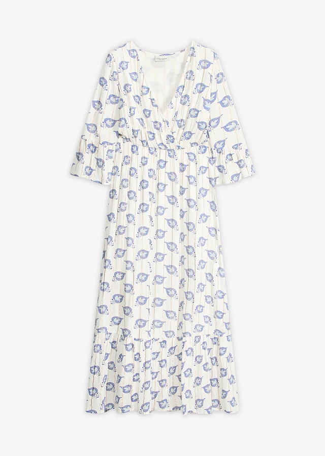 Robe longue en viscose texturée à effet brillant, Couleur: blanc/bleu paisley