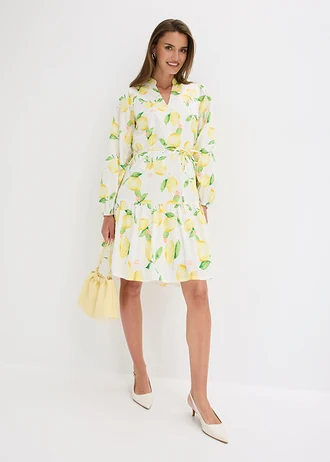 Robe-tunique 100% coton, Couleur: blanc-jaune citrons