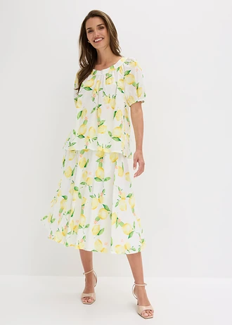 Blouse van katoen met ballonmouwen • wit-geel citroenprint • bonprix online shop