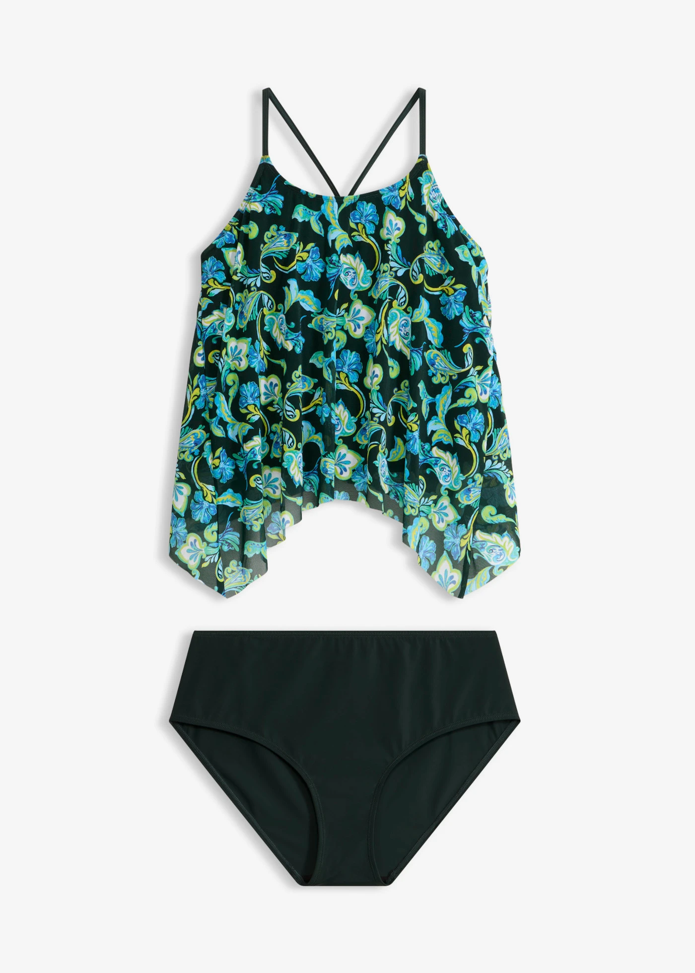 Tankini en mesh imprimé (ens. 2 pces) • vert foncé paisley • Boutique bonprix