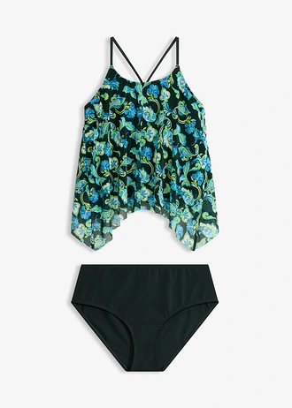 Tankini met bedrukt netweefsel (2-dlg. set), Kleur: donkergroen paisley