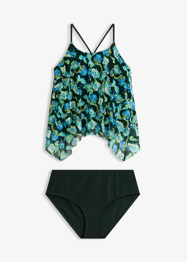 Tankini z siateczką z nadrukiem (komplet 2-cz.) • ciemnozielony we wzór paisley • sklep bonprix