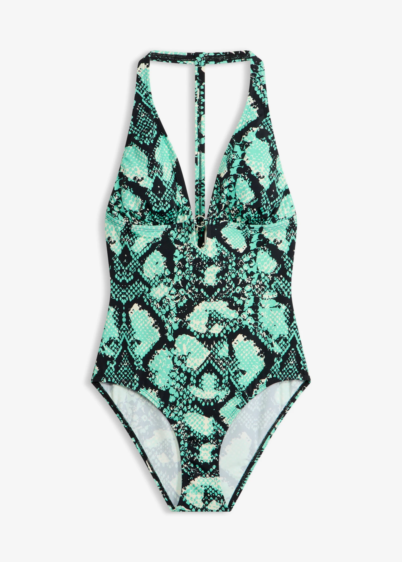 Costum de baie neckholder cu spate deosebit • verde-mentol-negru cu imprimeu șarpe • magazin bonprix