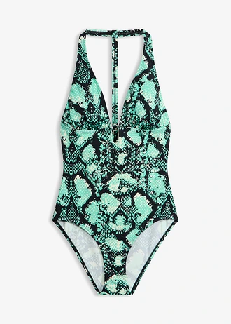 Maillot 1 pièce à dos nu original • vert menthe-noir python • Boutique bonprix