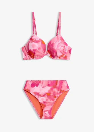 Bikiny s kosticemi (2dílná souprava), barva: korálovo-pink s potiskem