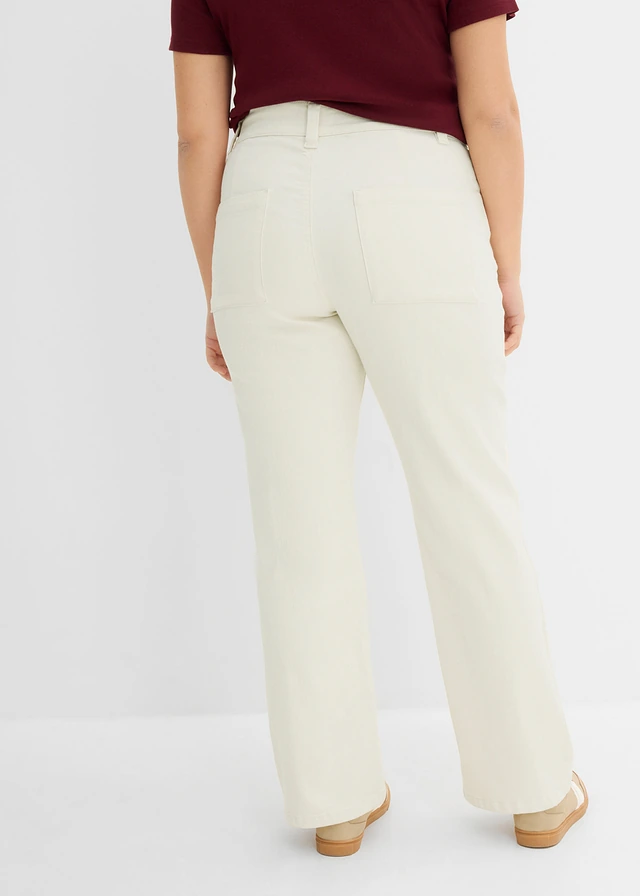 High waist stretch jeans, straight, Kleur: wolwit
