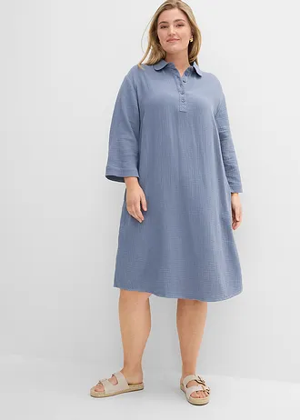 Robe-chemise en gaze de coton, Couleur: bleu fumé