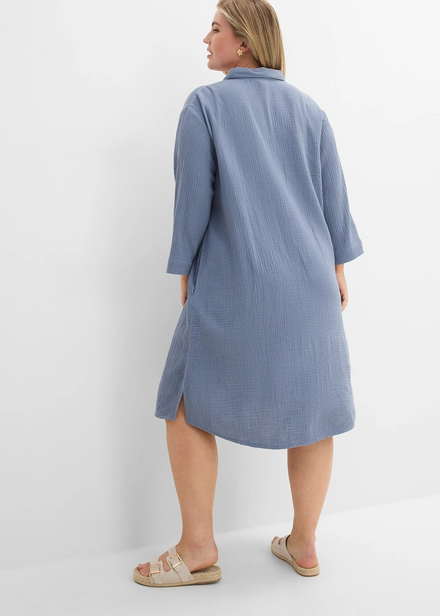 Robe-chemise en gaze de coton, Couleur: bleu fumé