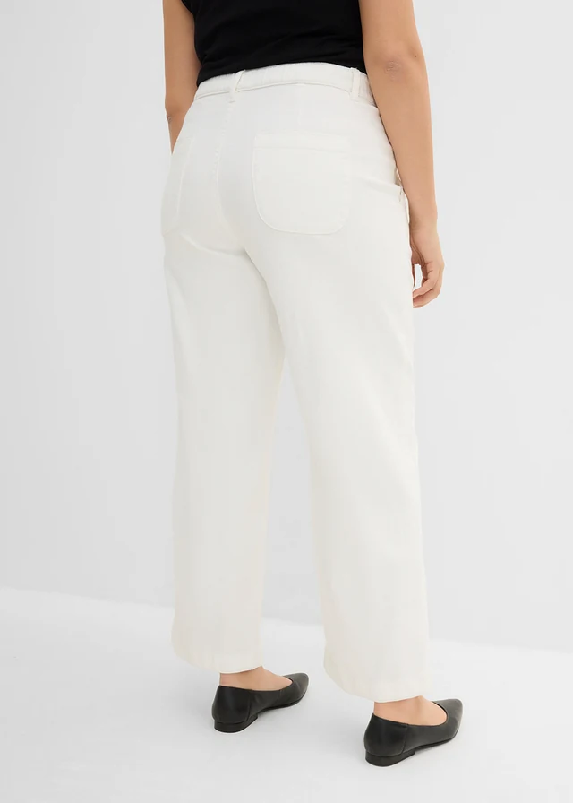 Jean large, taille haute et élastiquée, cropped, Couleur: écru