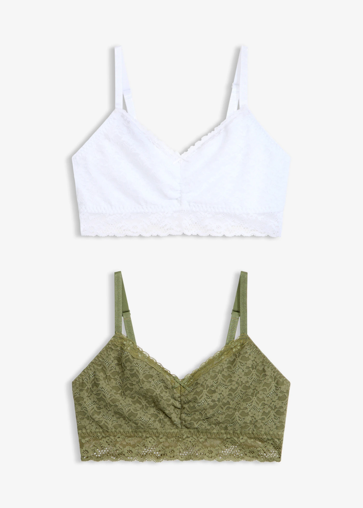 Lot de 2 brassières avec dentelle douce • kaki foncé + blanc • Boutique bonprix