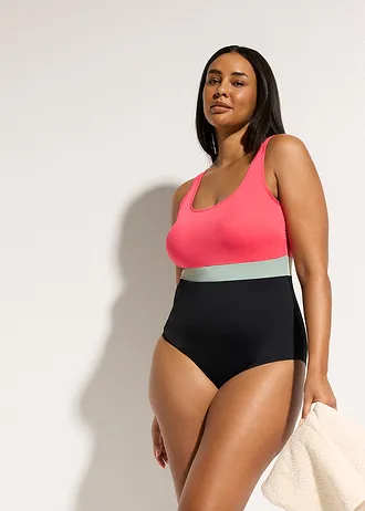 Sneldrogend badpak met colourblocking • paradijspink-grijsgroen-zwart plus size • bonprix online shop