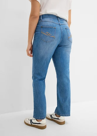 Džíny Straight, Mid Waist, pohodlný pas, barva: světle modrý denim used