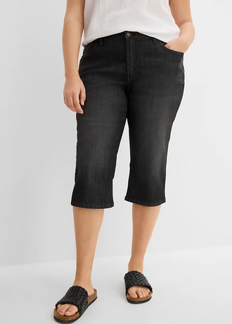 Slim capri jeans, mid waist, Kleur: zwart denim used