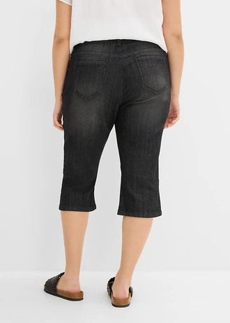 Slim capri jeans, mid waist, Kleur: zwart denim used