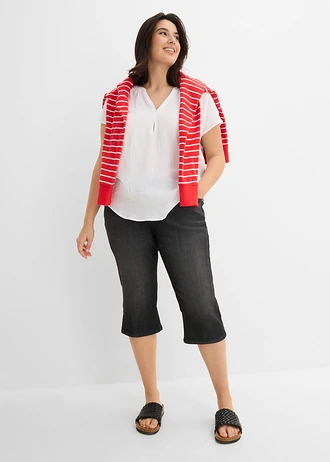 Slim capri jeans, mid waist, Kleur: zwart denim used