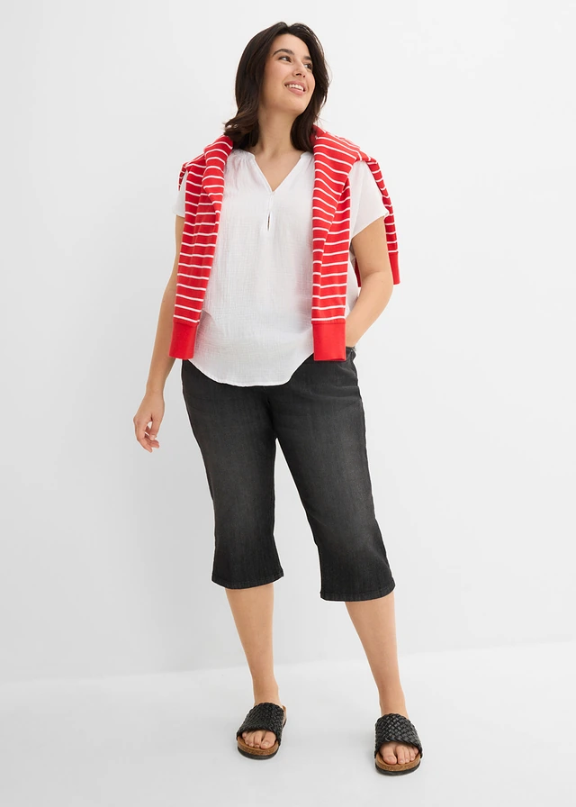 Jean slim, taille mi-haute, longueur 3/4, Couleur: noir denim used