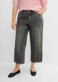Loose straight jeans mid waist, cropped, Kleur: lichtgrijs denim used