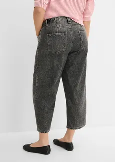 Loose straight jeans mid waist, cropped, Kleur: lichtgrijs denim used