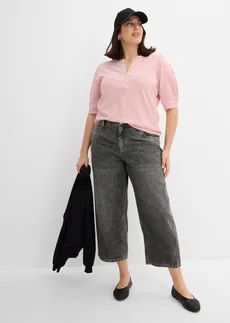 Loose straight jeans mid waist, cropped, Kleur: lichtgrijs denim used