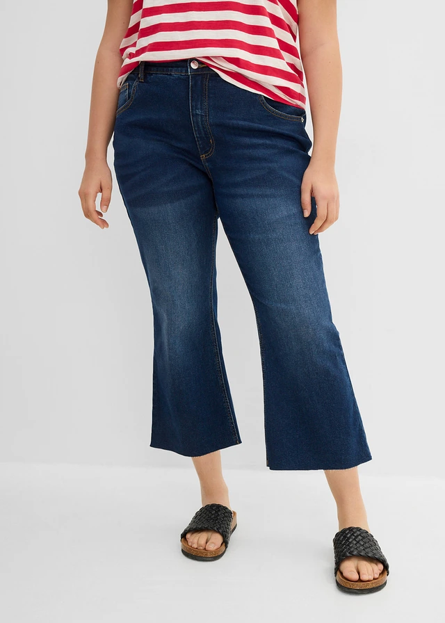 Bootcut jeans high waist, cropped, Kleur: blauw denim used