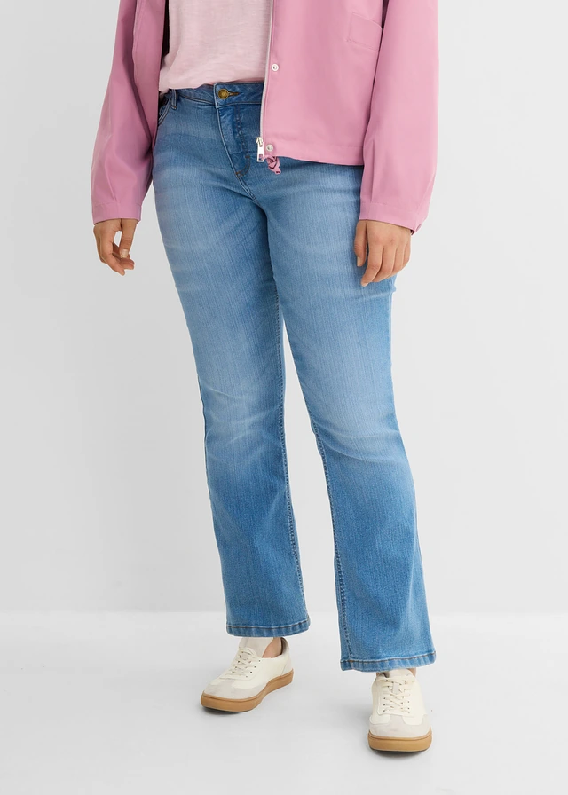 Bootcut stretch jeans, mid waist, Kleur: lichtblauw denim used