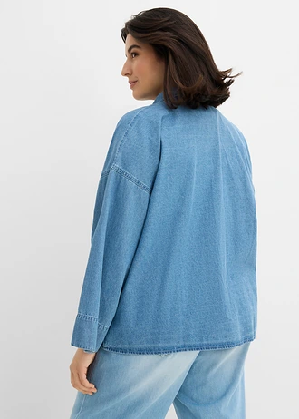 Chemisier en jean 100% coton, Couleur: bleu clair denim