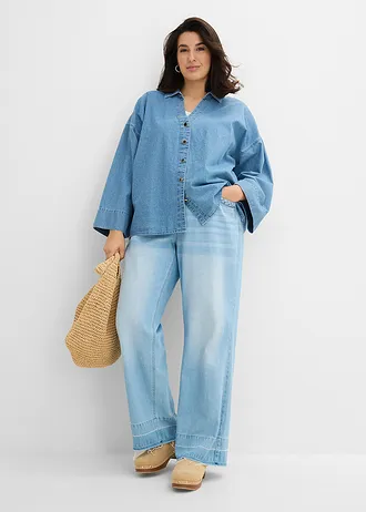 Džínová halenka z organické bavlny, barva: světle modrý denim