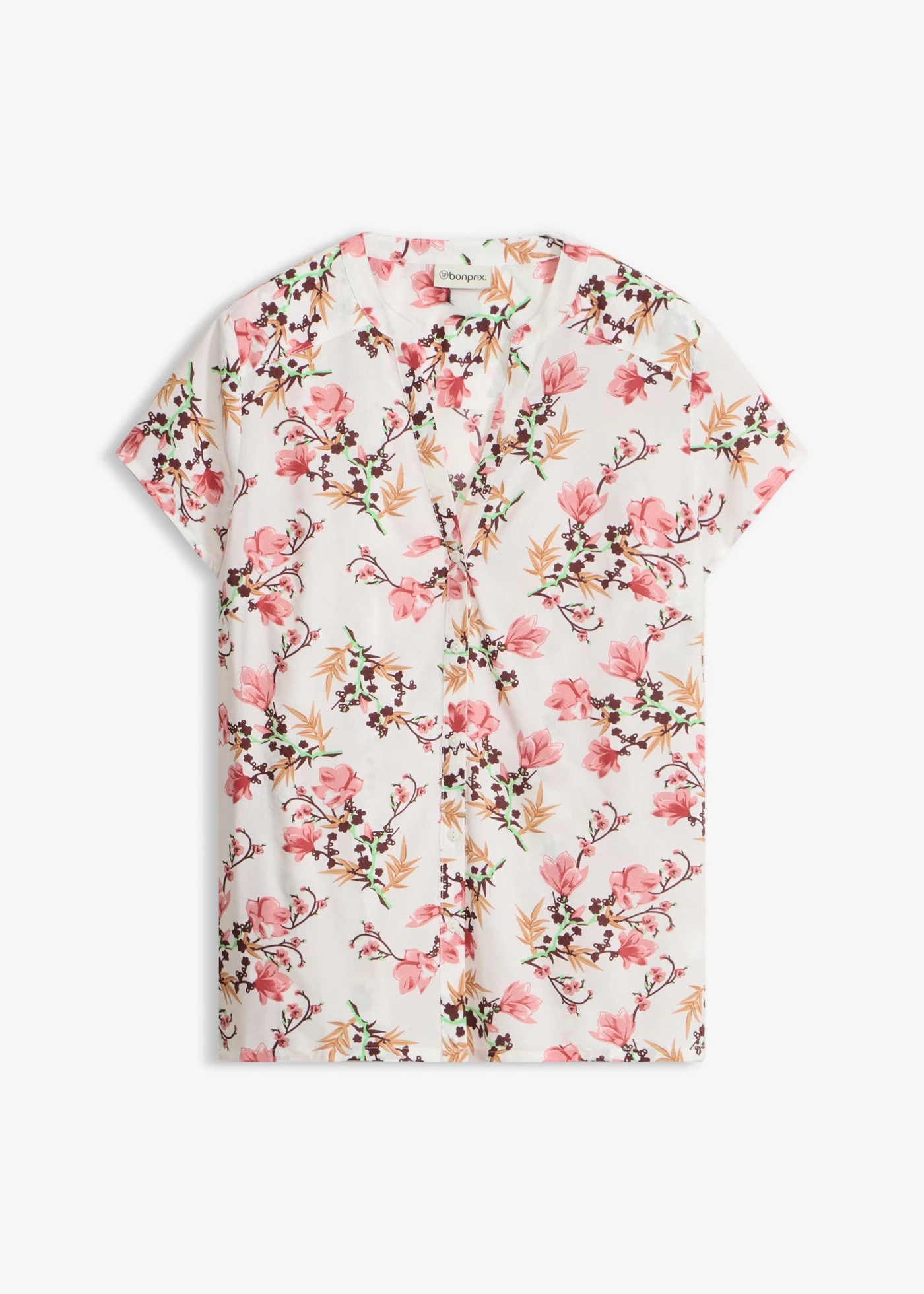 Blouse van viscose met korte mouwen • wolwit gebloemd • bonprix online shop