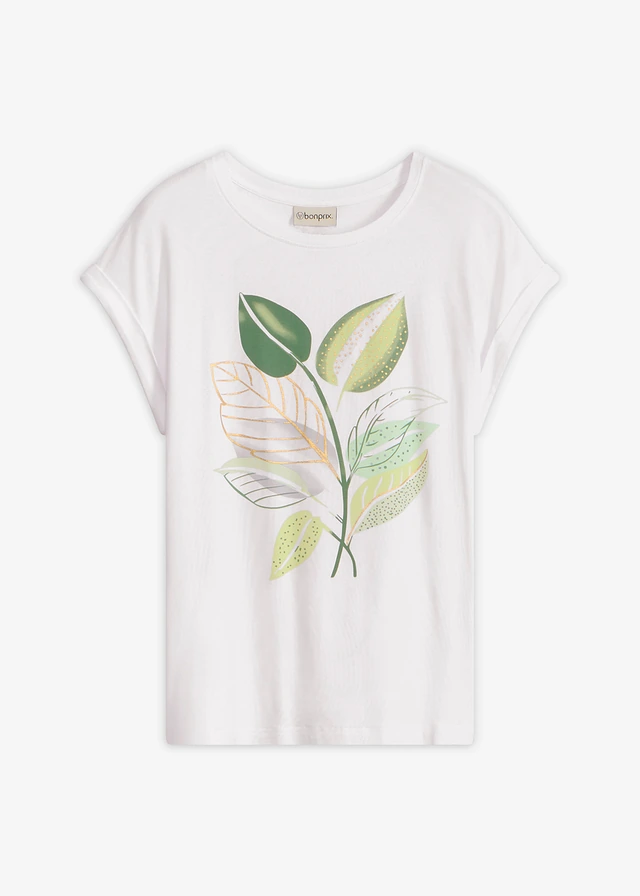T-shirt en coton extensible • blanc imprimé • Boutique bonprix