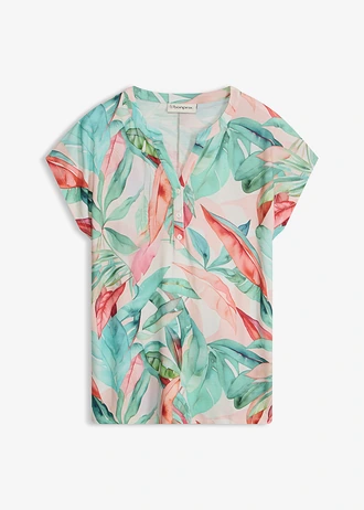 Shirt in een zachte viscosemix, Kleur: groen-rood gebloemd