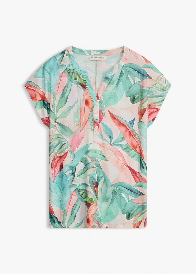 T-shirt z miękkiej mieszanki wiskozy • zielono-czerwony w kwiaty • sklep bonprix