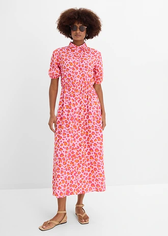 Robe-chemise légère en gaze de coton • rose-fuchsia léopard • Boutique bonprix