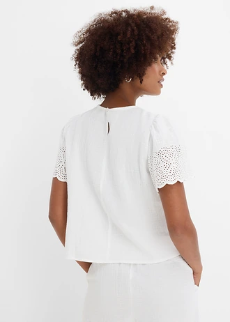 Blouse met korte mouwen van luchtige mousseline • wit • bonprix online shop