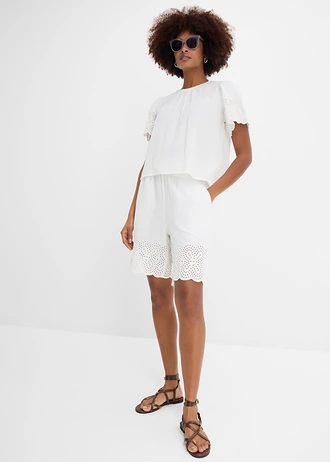 Blouse manches courtes légère en gaze de coton, Couleur: blanc