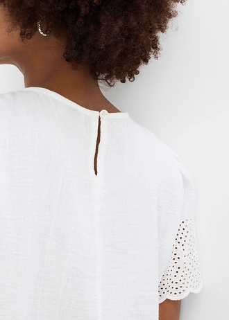 Blouse manches courtes légère en gaze de coton • blanc • Boutique bonprix